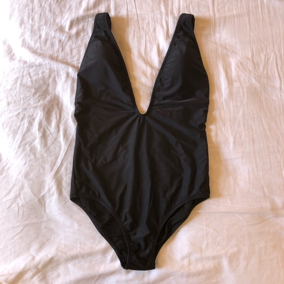 Black Deep Plunge One Piece Swimsuit - Picture 3 of 4